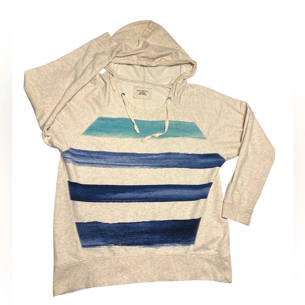 DKNY Light Beige Hooded Pullover with Blue Ombre Stripes